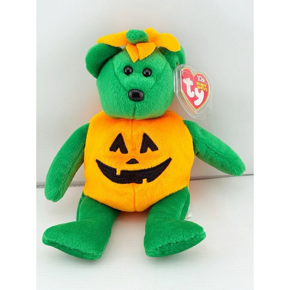 Ty Beanie Retired Halloween Pumpkin Bear Named Tricky From 2003.